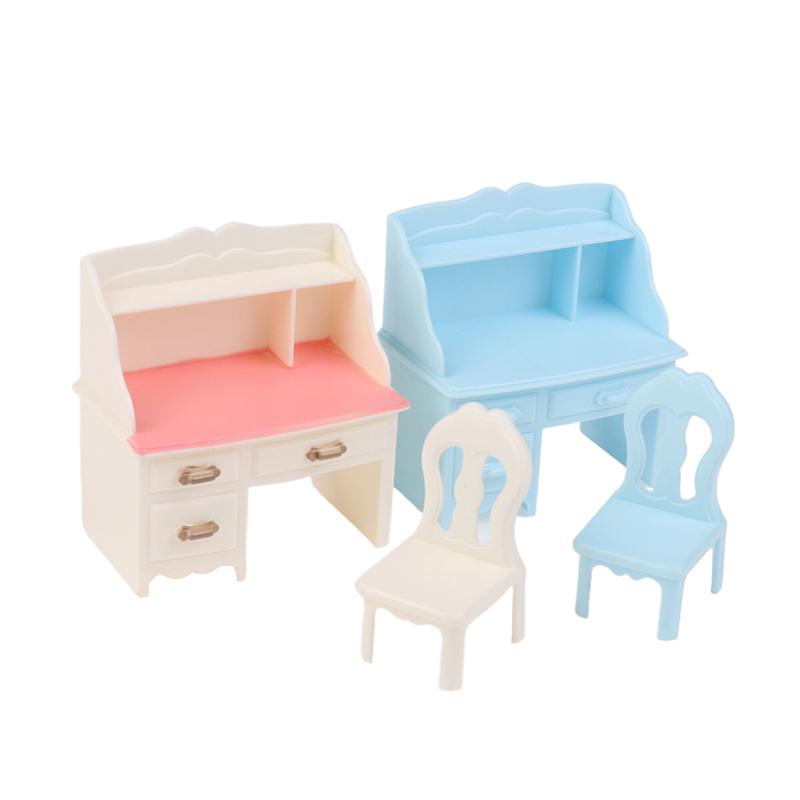 1Set 1:12 Dollhouse Miniature Writing Desk Chair Study Table Furniture Model Study Room Decor Toy Doll House Accessories