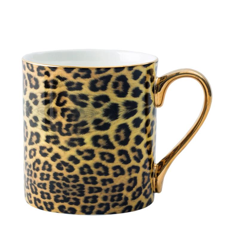 Luxury High-Grade  Bone China Leopard Print Coffee Mug  Ceramic  Milk Cup Tea Cup with Spoon drinkware Gifts
