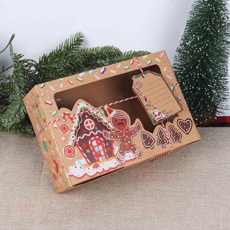 Christmas Candy Cookies Boxes Kraft Paper Gift Box Food Bakery Treat Boxes with Clear Window Navidad decor Xmas Gift Bag Noel