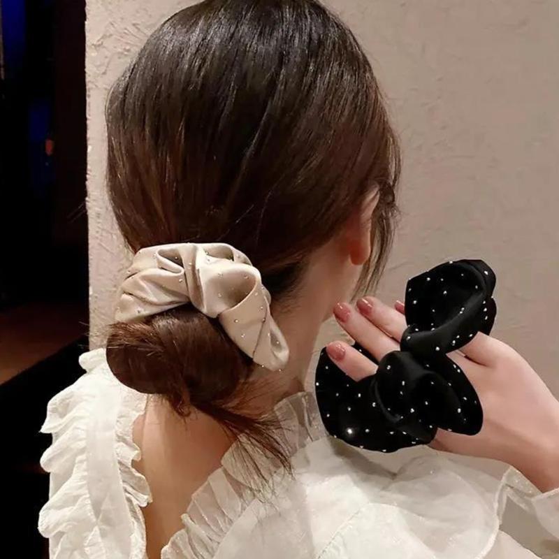 3PCS Elegant Rhinestones Embellished Hair Scrunchies For Women Soft Ponytail Holder Stylish Stretchable Hair Tie