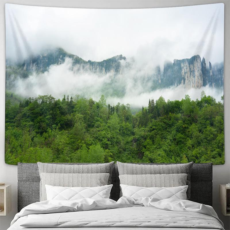 Majestic Mountain Tapestry Foggy Forest Peaks Home Decor Art Essential for Bedroom Living Room