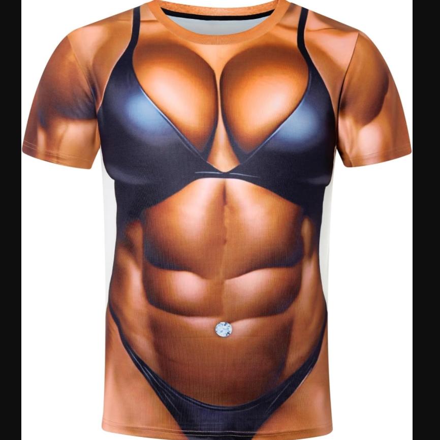 Fanient Pánská trička s chlupatou hrudí Vtipná trička s kulatým výstřihem Grafický vzor Krátký rukáv Rychleschnoucí a chladivá