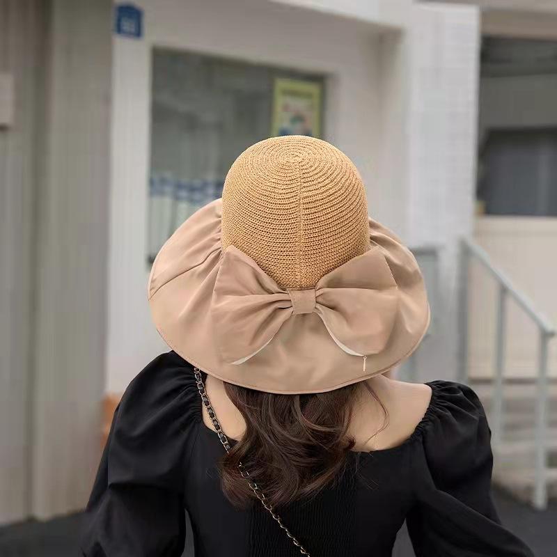 Spring and Autumn Versatile Bow Vinyl Sun Hat Women's Foldable Storage Hollow Anti-UV Face Hat