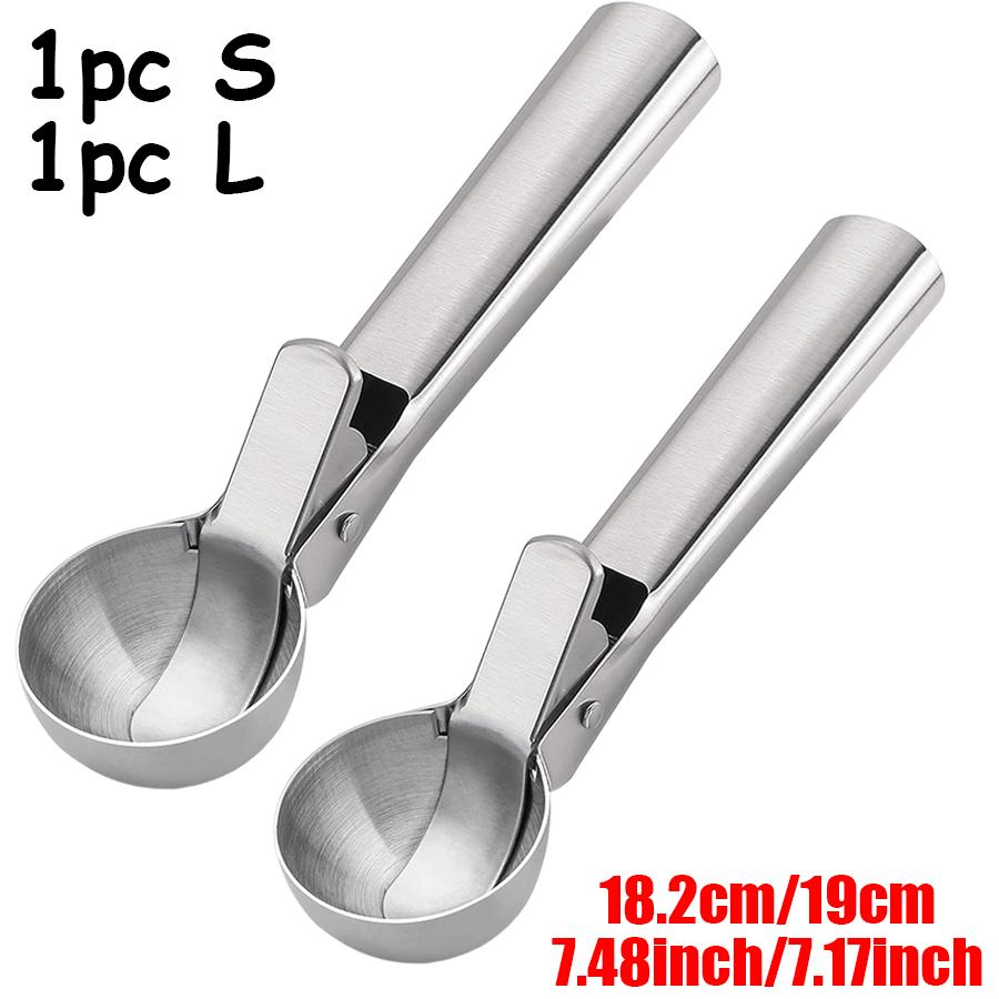2pcs Dual Use Stainless Steel Ice Cream Circular Scoop Portable Fruit Scoop Metal Cookie Dough Scooper Kitchen Baking & Cooking