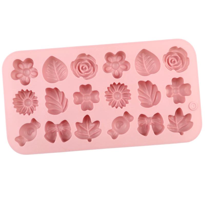 Silikon-Fondantform mit 18 Vertiefungen für verschiedene Kräuter und Blumen, DIY-Schokoladen-Dekorationsform, Gummibärchenform