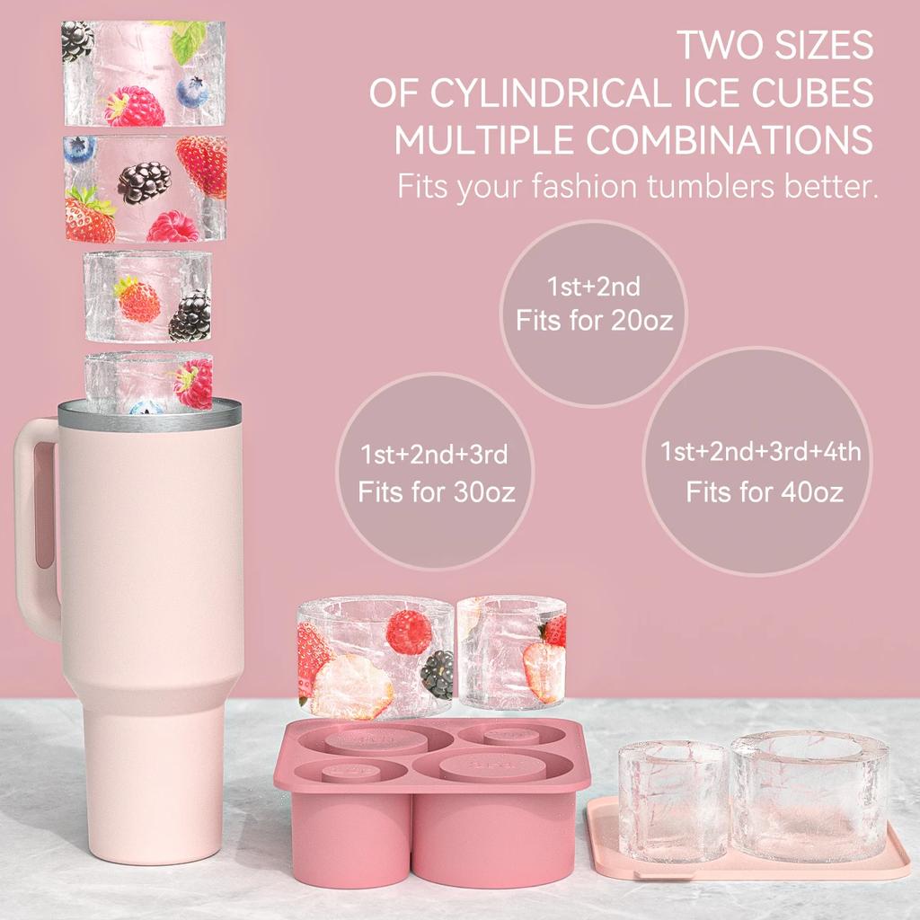 Ice Cube Mold for Stanley Cup Tumbler 20oz 30oz 40oz,Silicone Cylinder Ice Cube Tray with Lid,Ice Mold Keep Drinks Chilled