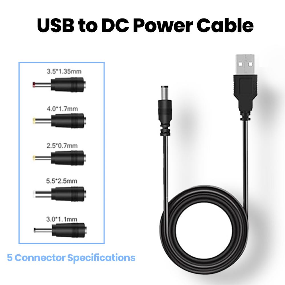 5 in 1 USB to 5V DC Power Cable 5.5 * 2.5mm Jack Charging Cord with 5 Selectable Connector Universal Power Cable for TV Box