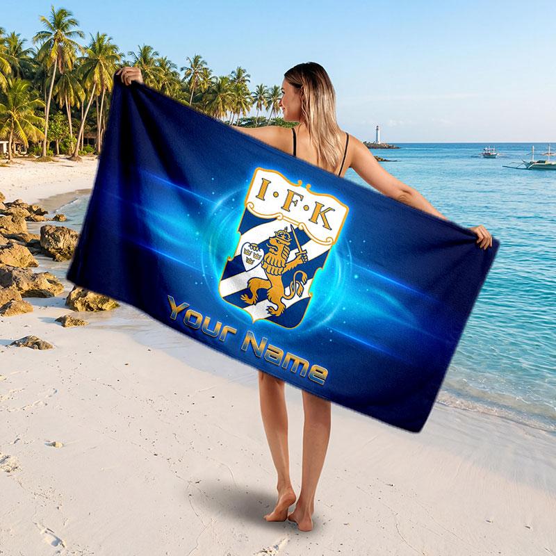 ifk göteborg Custom Beach Towel, Personalized Name Text Print, Football Logo Soft Quick‑Dry Towel Holiday Gift