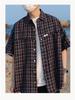 Men's Classic Japanese Retro Plaid Shirt - Short Sleeve, Loose Fit, Casual Summer Jacket.
