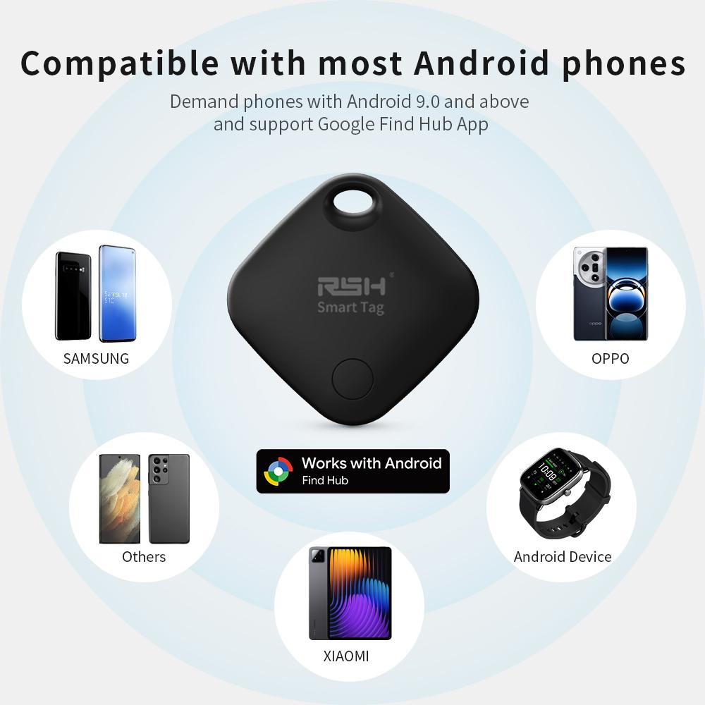 RSH 4PCS Android GPS Trackers Support Xiaomi Overseas Pixel Tecno Samsung Smart Tag Work with Google's Find Hub Finder Locators