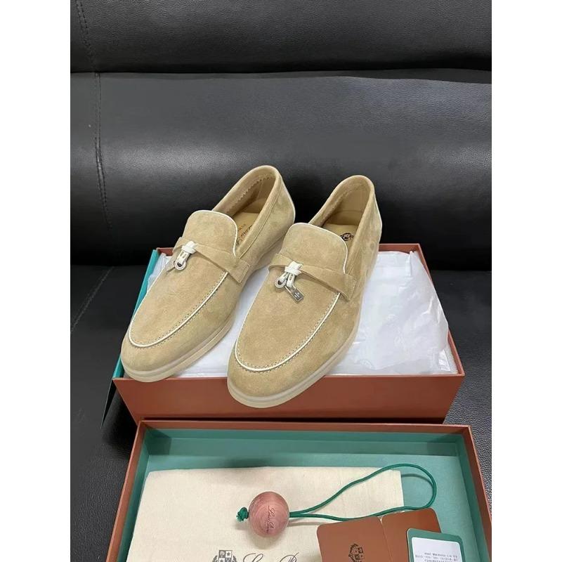 2025Dingpeng Women's Casual Slippers British Style One Step Lazy Shoes Flat Bottom Fleece Embellished Pendants Leisure Shoes