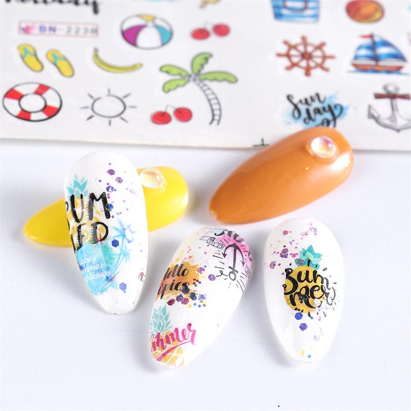 Summer 3D Nail Art Decal Coconut Tree Sunset Pattern Fashion Nail Art Decor Stickers