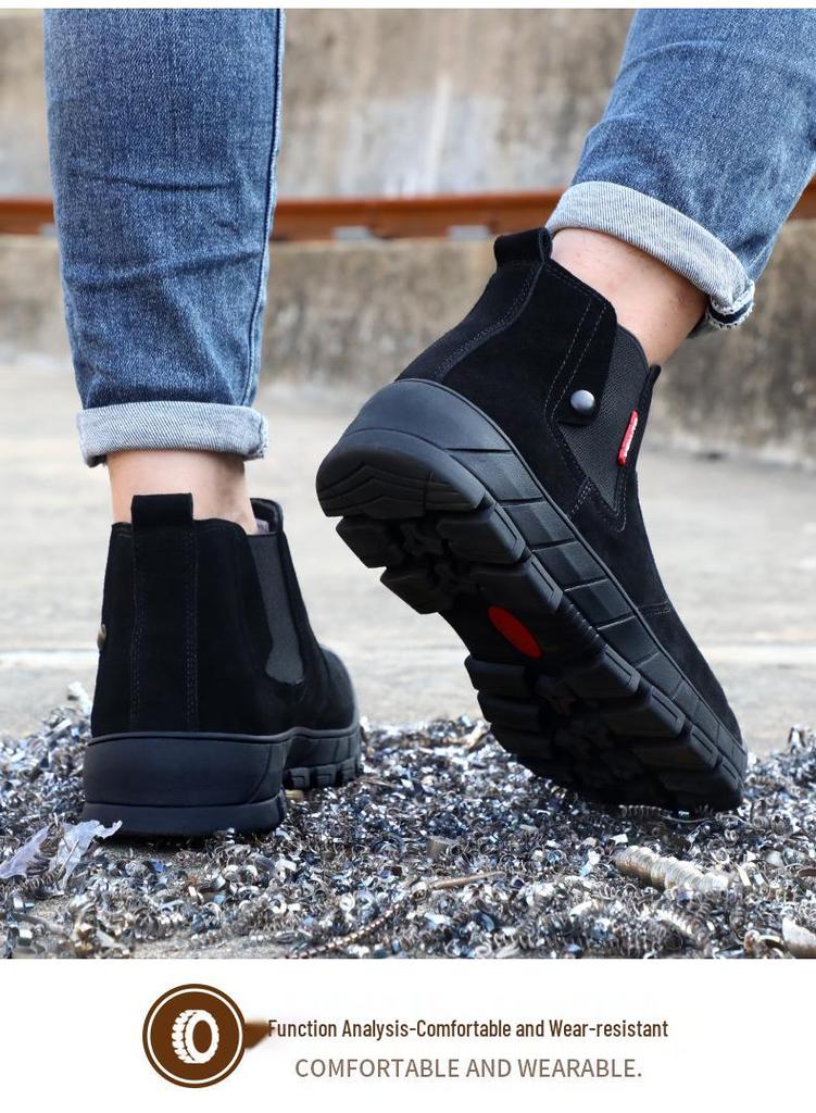 Men's Safety Shoes: Anti-Smash, Anti-Puncture, Anti-Scald, Non-Slip, Suede, Comfortable Rubber Sole
