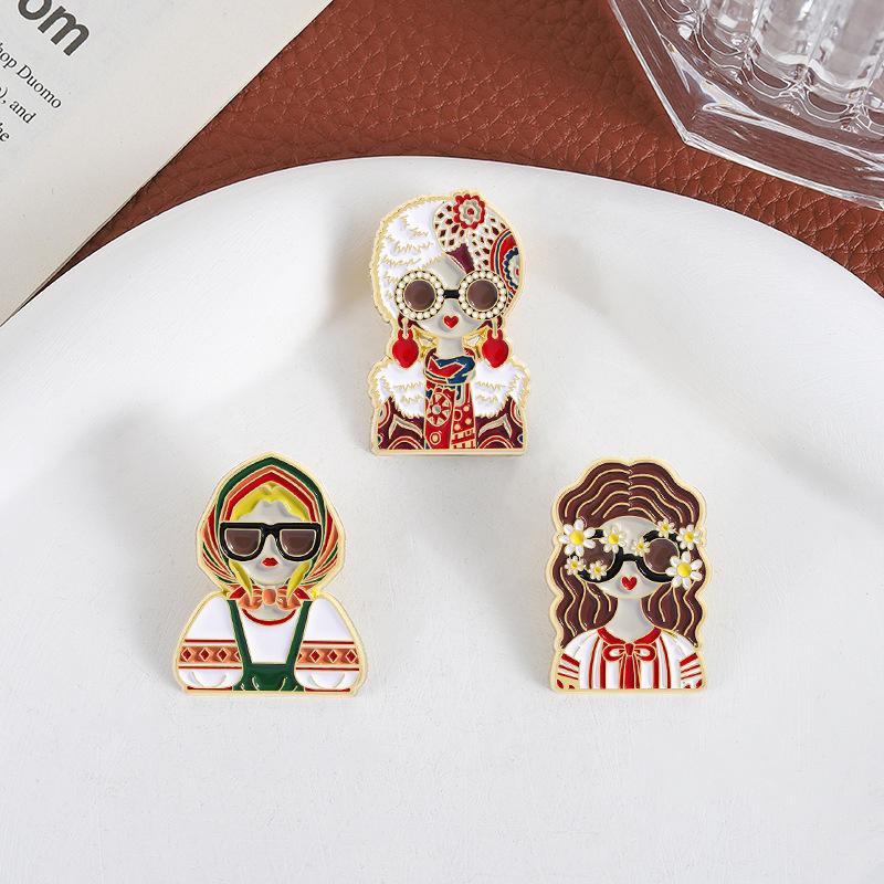 Cartoon Russian Girls Character Costume Images Enamel Pins Custom Ethnic Style Figure Souvenir Brooches Lapel Badge Jewelry Gift