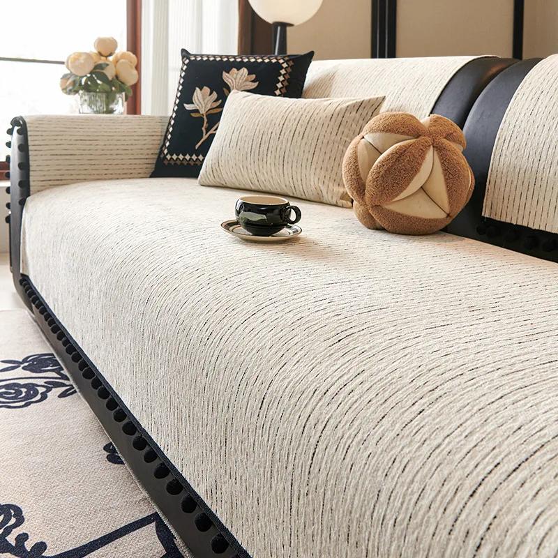 Woven Cotton And Linen Sofa Cushion For All Seasons Universal Non-slip Sofa Cover Cover New  Backrest Cover Cloth Towel