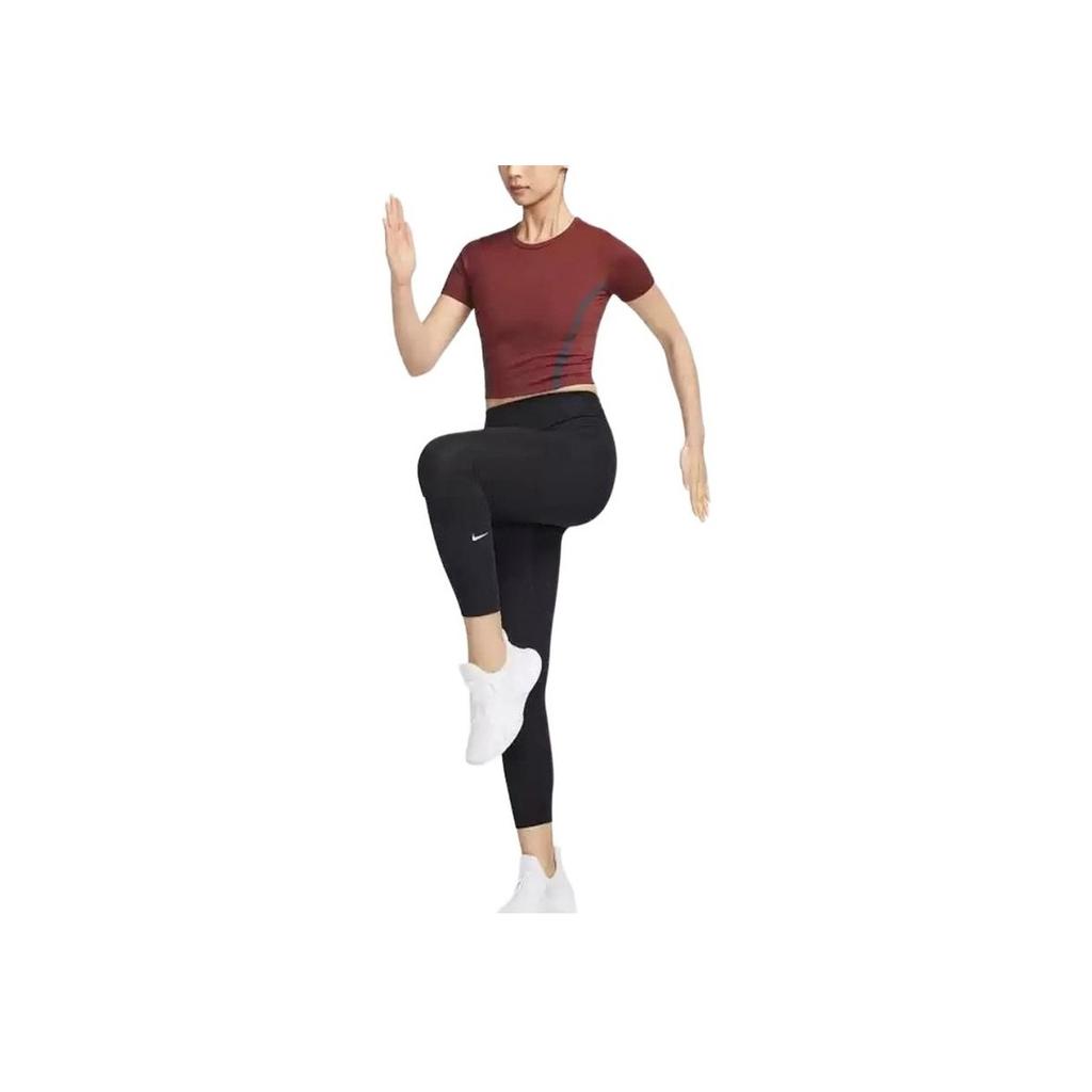 Nike Dri-Fit Fashion Comfortable Versatile Short Yoga Tight Quick-Dry Short Sleeve T-Shirt Women Tops Red HQ4999-619