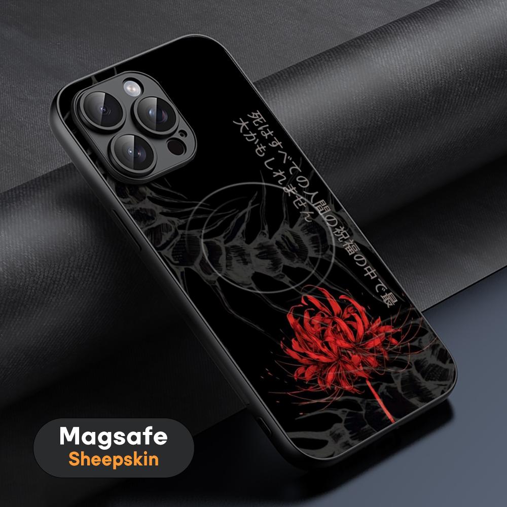 Japan art Red spider lily fashion design Phone Case For iPhone 16 15 14 13 12 11 Plus Pro Max High-end Luxury Magsafe Sheepskin