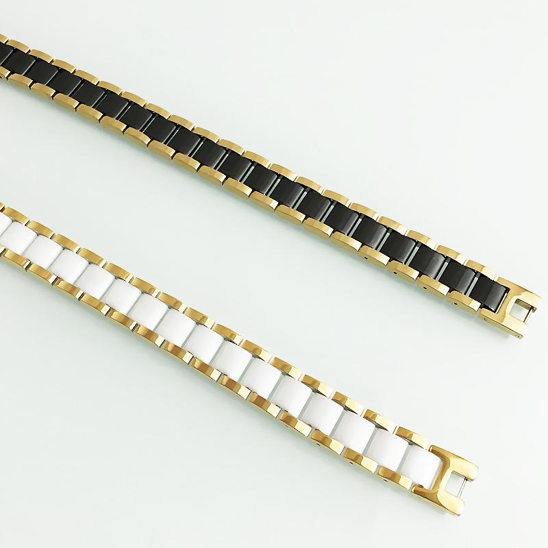 Gold Color Stainless Steel with White/Black Ceramic & Hematite Beads Bracelets for Men Romantic Jewelry Gift for Boyfriend Male