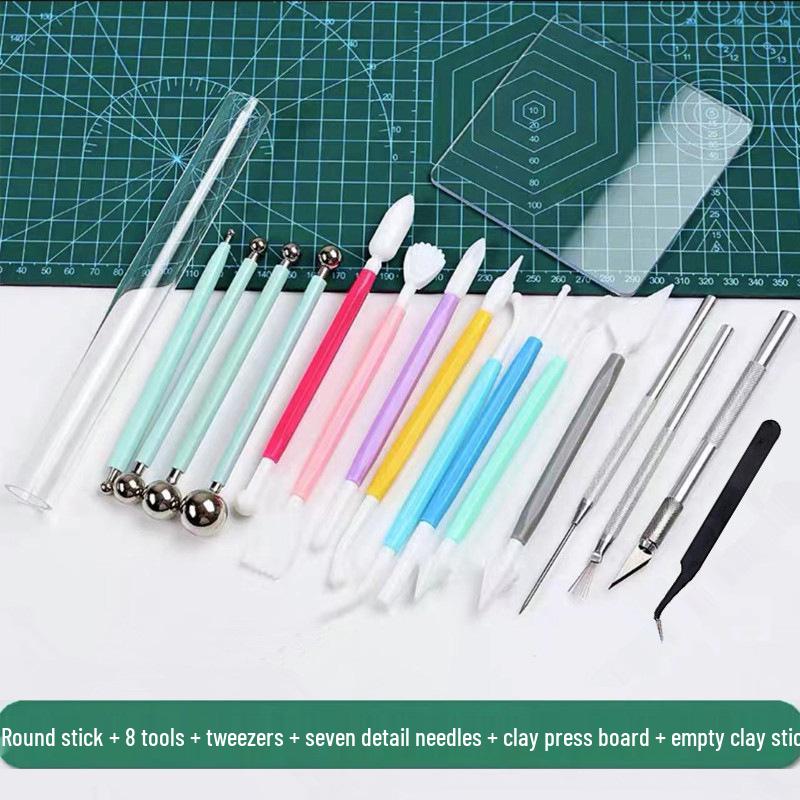 Super Light Clay Sculpting Tool Set: Knife, Pressing Board, Rolling Pin, and Needle Set for Polymer Clay DIY Figurines.