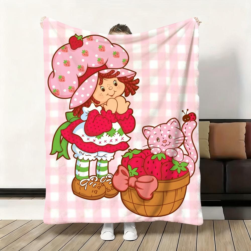 Cartoon S-Strawberry Shortcake Throw Soft Flannel Blanket Warm Knee Skin-Friendly Throw For Sofa Office Bed Winter Oversize