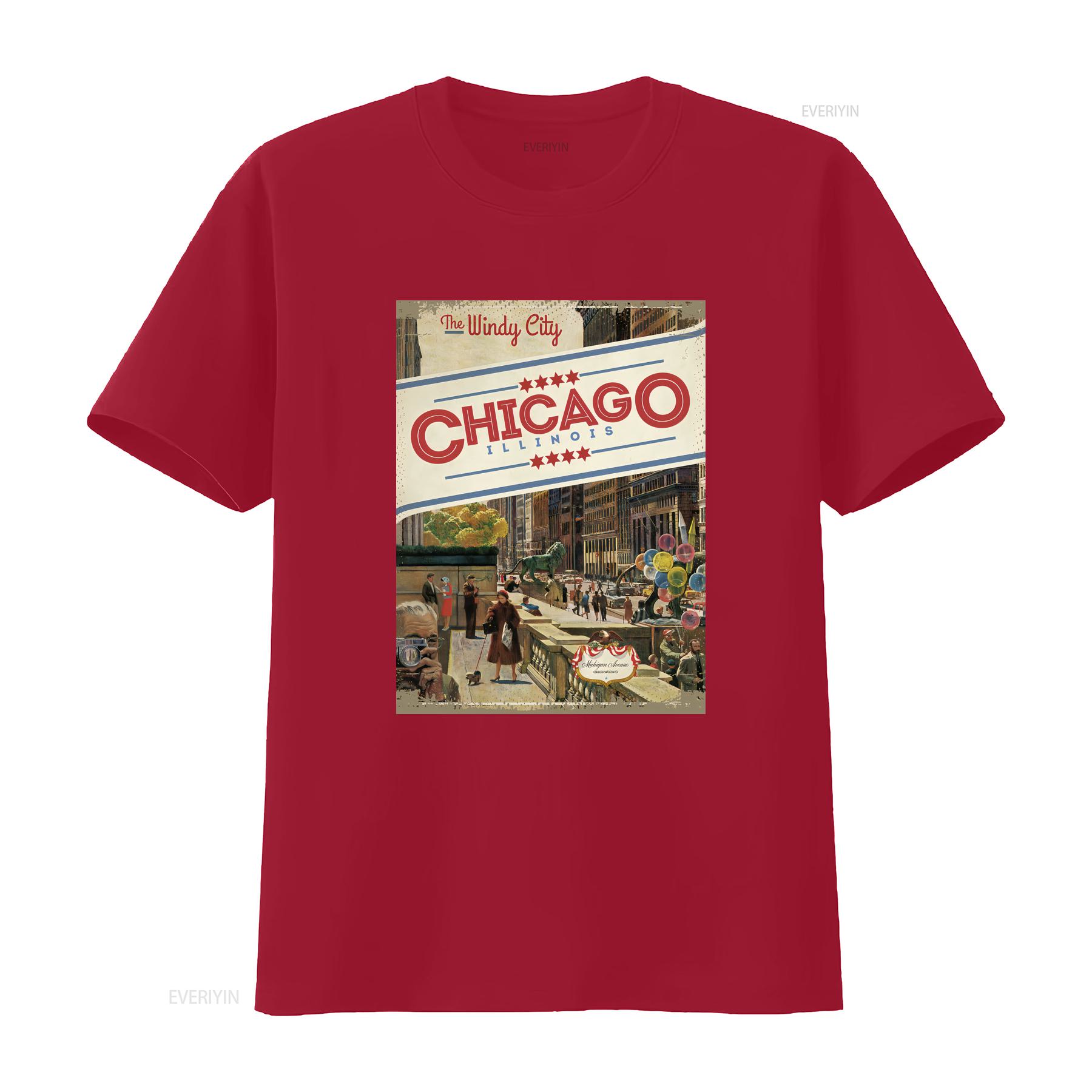 

Chicago Travel Poster T Shirt Illinois Sweater Retro From Lover Land of Lincoln vintage Washed Stretched Soft homme Versatile S