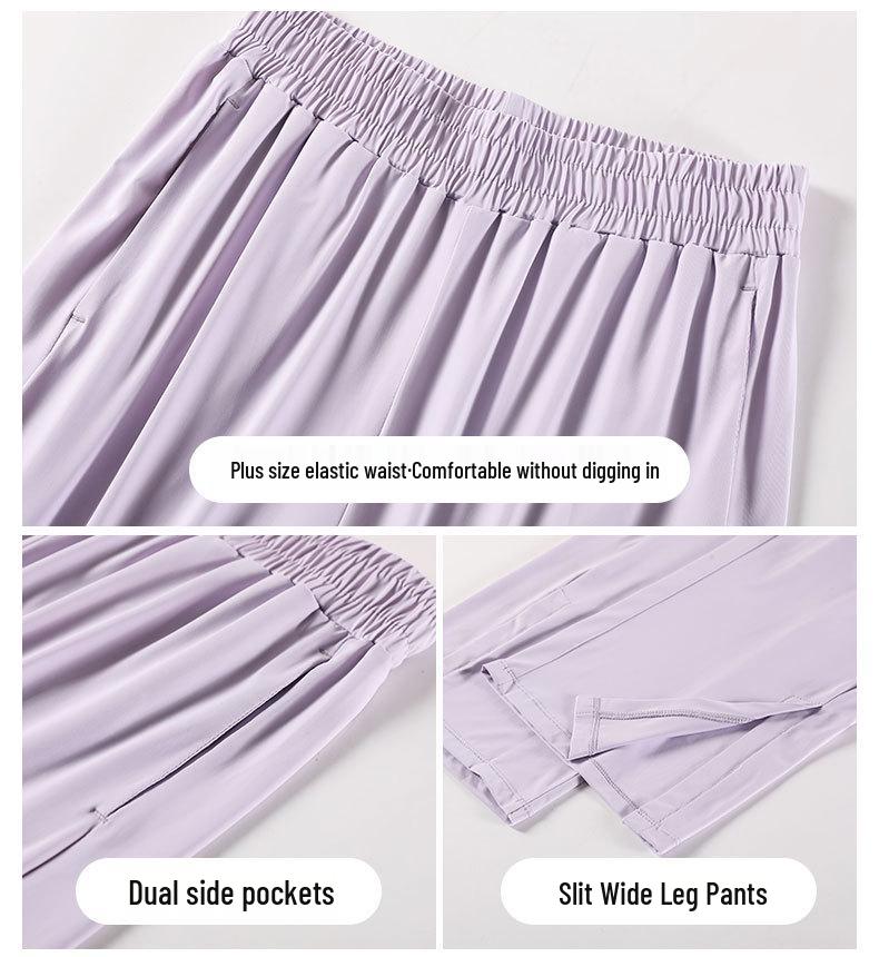 Women's Black Sun Protection Sportswear Set: Summer Quick-Dry Fitness Top & High-Waisted Wide-Leg Pants