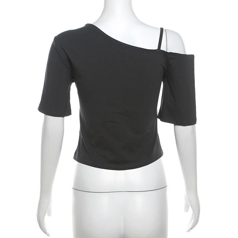 Gothic T-Shirt Y2k Buchstabenprint Off-Shoulder Punk T-Shirts Damen Harajuku Sommer Streetwear Grunge T-Shirt Ästhetische Sexy Crop Tops