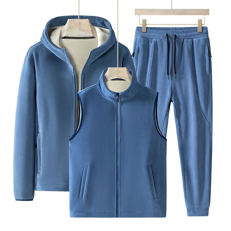 

Комплект из трех предметов: зимняя австралийская флисовая толстовка с капюшоном, мужской кардиган, флисовая куртка, спортивные штаны с толстым флисом, размер Plus Extra Large XXXXXL