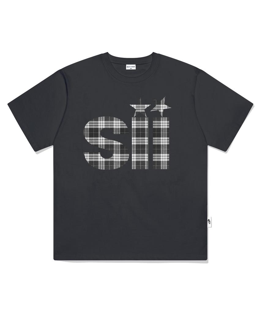 PAGESIISII Big Black Check Eye-Point Print Oversized Short Sleeve T-Shirt [3 Colors]