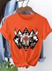 Womens Short Tshirt with Western Style Geometric Cow Head Bone Print Round Neck Soft and Breathable Springsummer Womens Top