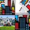 1 item, skyline architecture, city prosperity party photo background, children's photo booth studio props