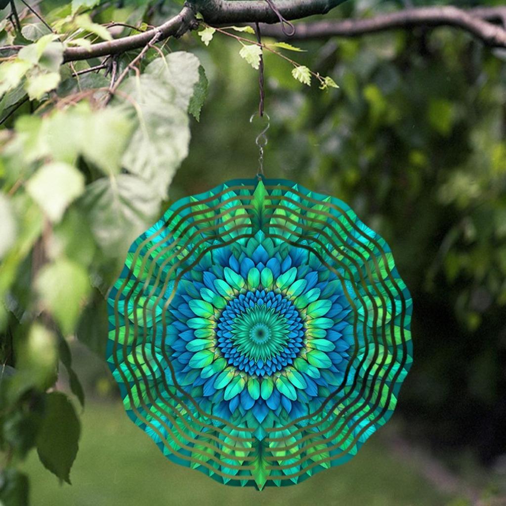 10 Inch Blue Green Metal Wind Spinner 360 Degree Rotating Outdoor Garden Decor Hanging Ornament for Yard Patio Balcony All Season