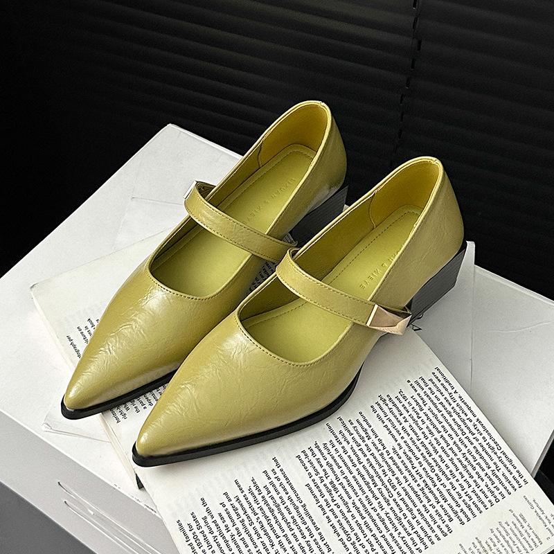 2025 spring new French temperament Mary Jane shoes women's word with Korean version commuter pointed thick heel versatile single shoes