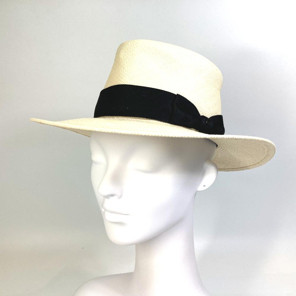 CHANEL CC CC Mark Grosgrain Ribbon 19V hat straw hat straw Beige/Black