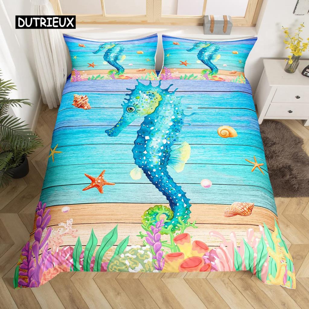 Sea Turtle Duvet Cover Twin Ocean Reptile Tortoise Comforter Cover Nautical Beach Bedding Set Microfiber Coastal Bedspread Cover