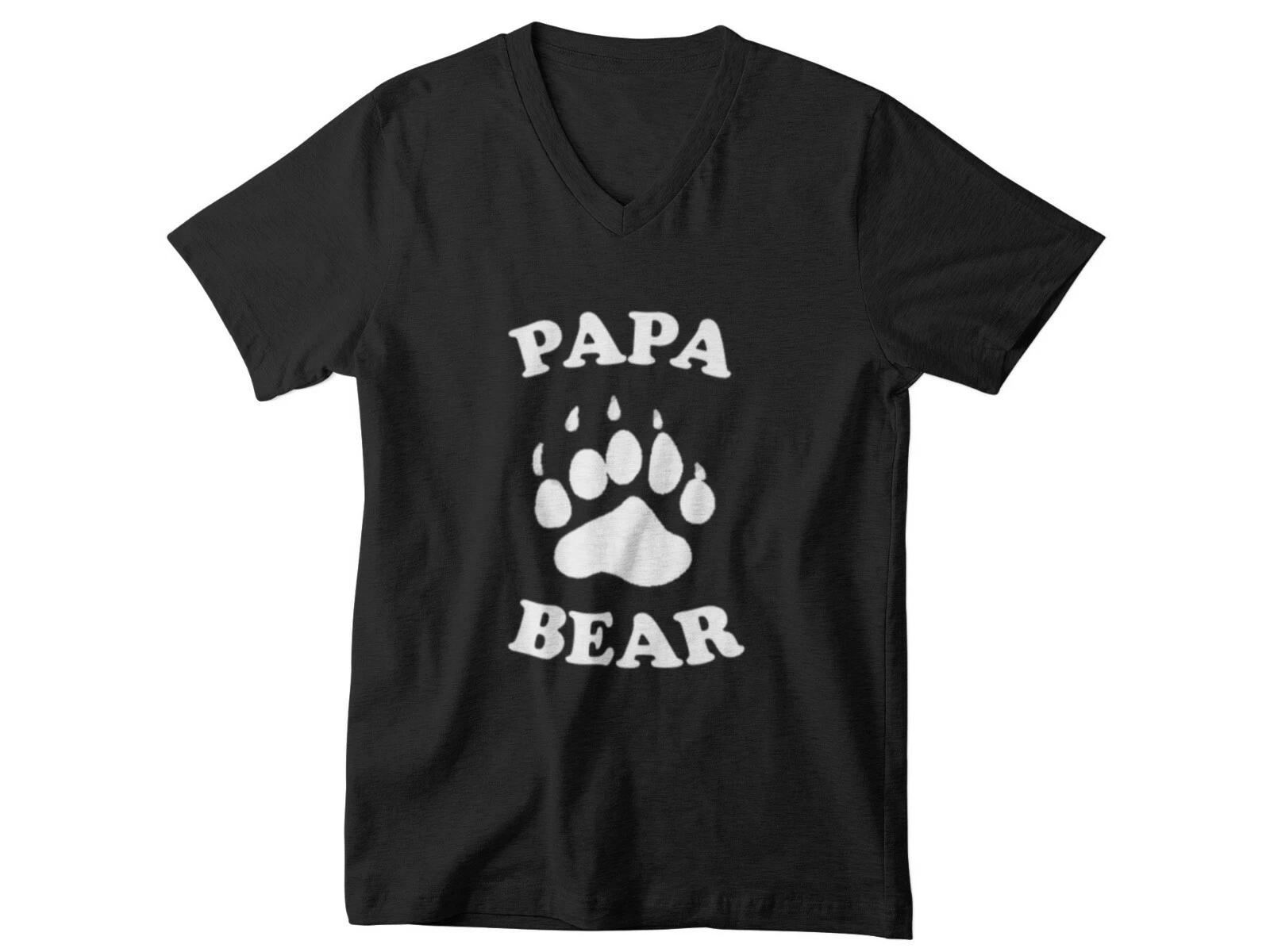 V-neck Papa Bear T Shirt Dad Bear Family Shirts Fathers Day New Dad Daddy Bear L