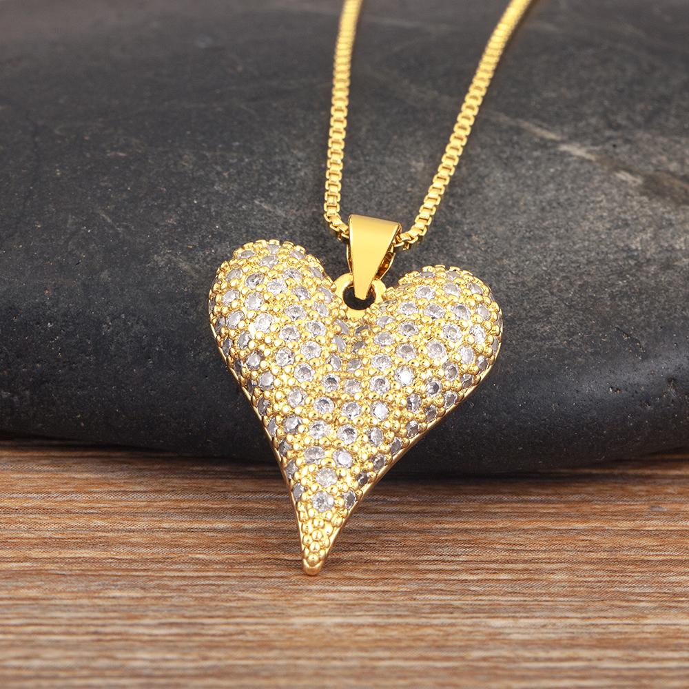 Nidin New Arrival Romantic Heart Shape Elegant Aesthetic Pendant Necklace 2 Styles For Female Male Shine Zircon Jewelry Gifts
