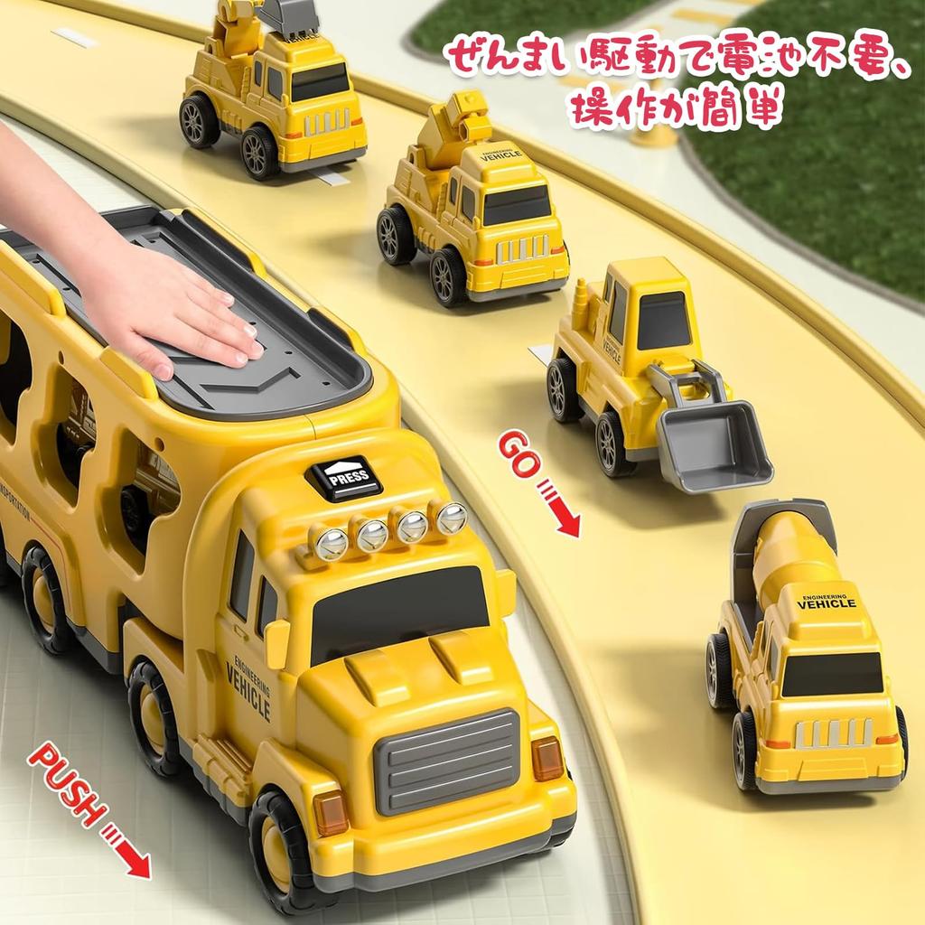 HIWO Car Toys for Boys Ages and 6 and Educational Toy Set of 5 Large and Small Vehicles Large Truck 4 Mini Construction Fire Indoor Mini Educational