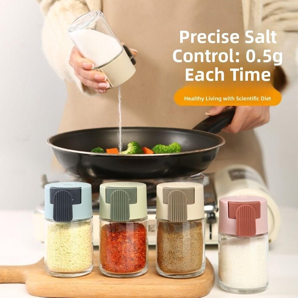 4Pcs Transparent Quantitative Salt Glass Bottle Press Type Precise Spice Dispenser  Barbecue