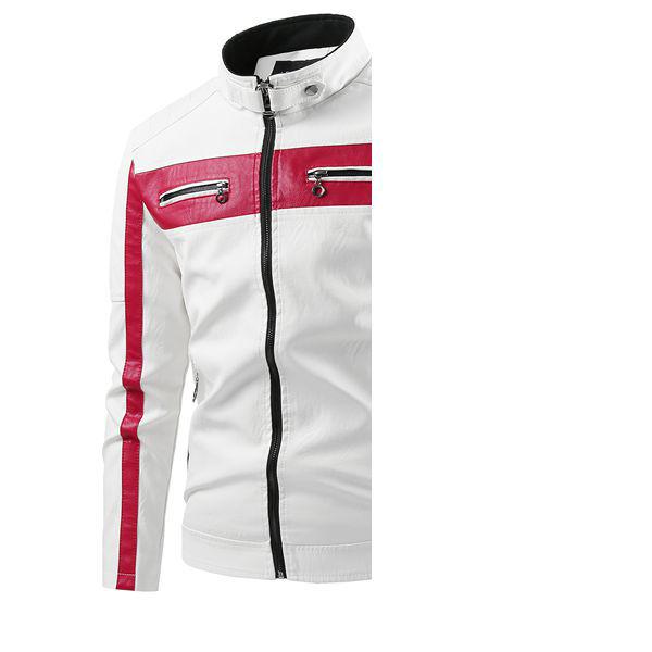 Męska Retro Patchworkowa Skórzana Kurtka Biker, Stójka, Ciepła, Jesień/Zima Casualowa Moda