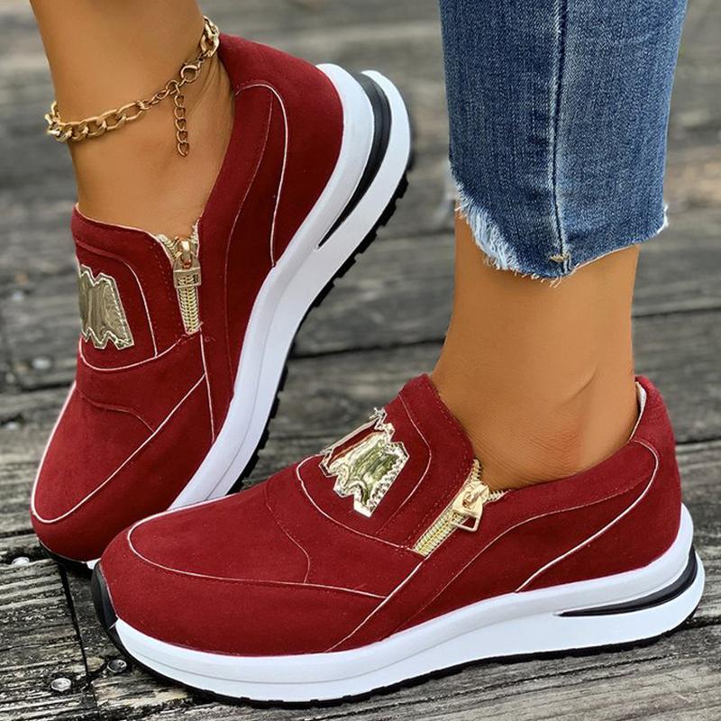 Fashion Comfortable Solid Zipper Sneakers for Women Autumn Fashion Metal Decoration Shoes Woman Lightweight Walking Sports Shoes Female