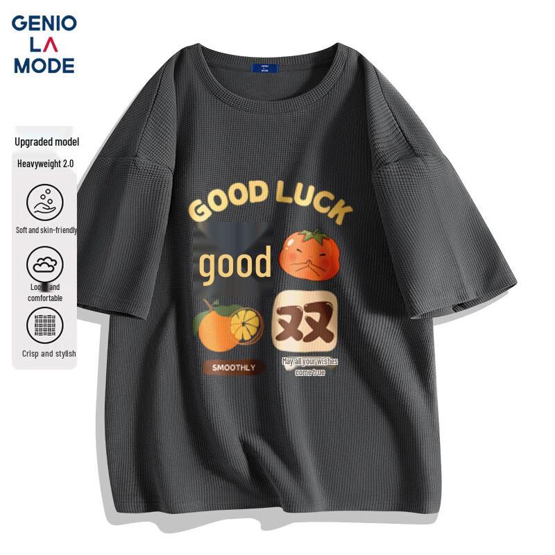 GENIOLAMODE Men s Summer Loose Waffle Knit Short Sleeve T-Shirt 2XL