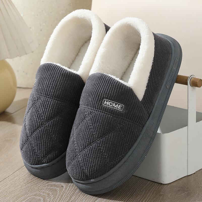 New autumn and winter thick-soled warm cotton slippers home indoor non-slip plush couple confinement cotton shoes outside
