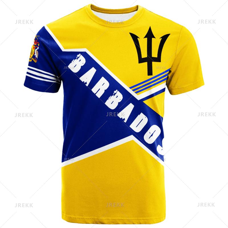 Barbados Ethnic Flag Map Print T Shirt Barbados Coat Of Arms Graphic Tee Shirt Fashion Streetwear Short Sleeves Mens Clothing