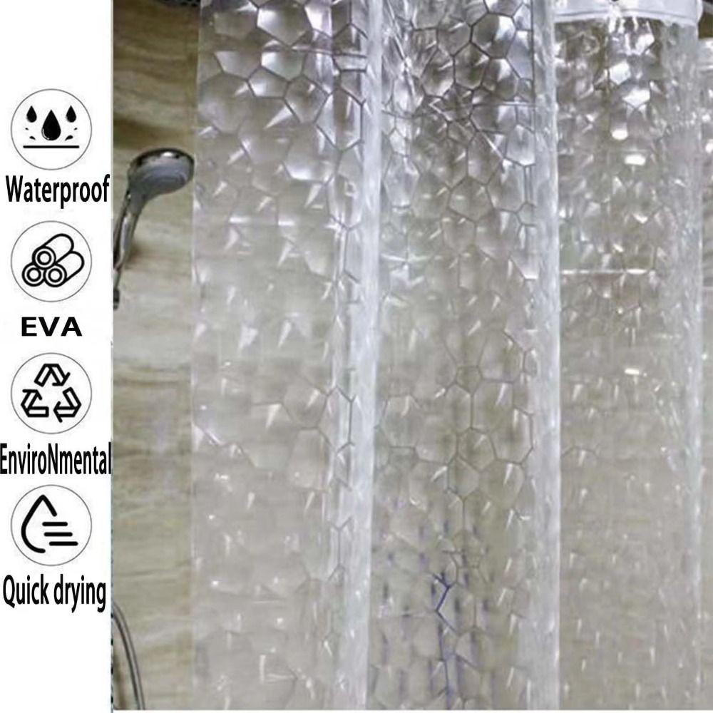 Halbtransparenter Badezimmervorhang Wasserkubus-Muster Wasserdichte Duschvorhang Toilette