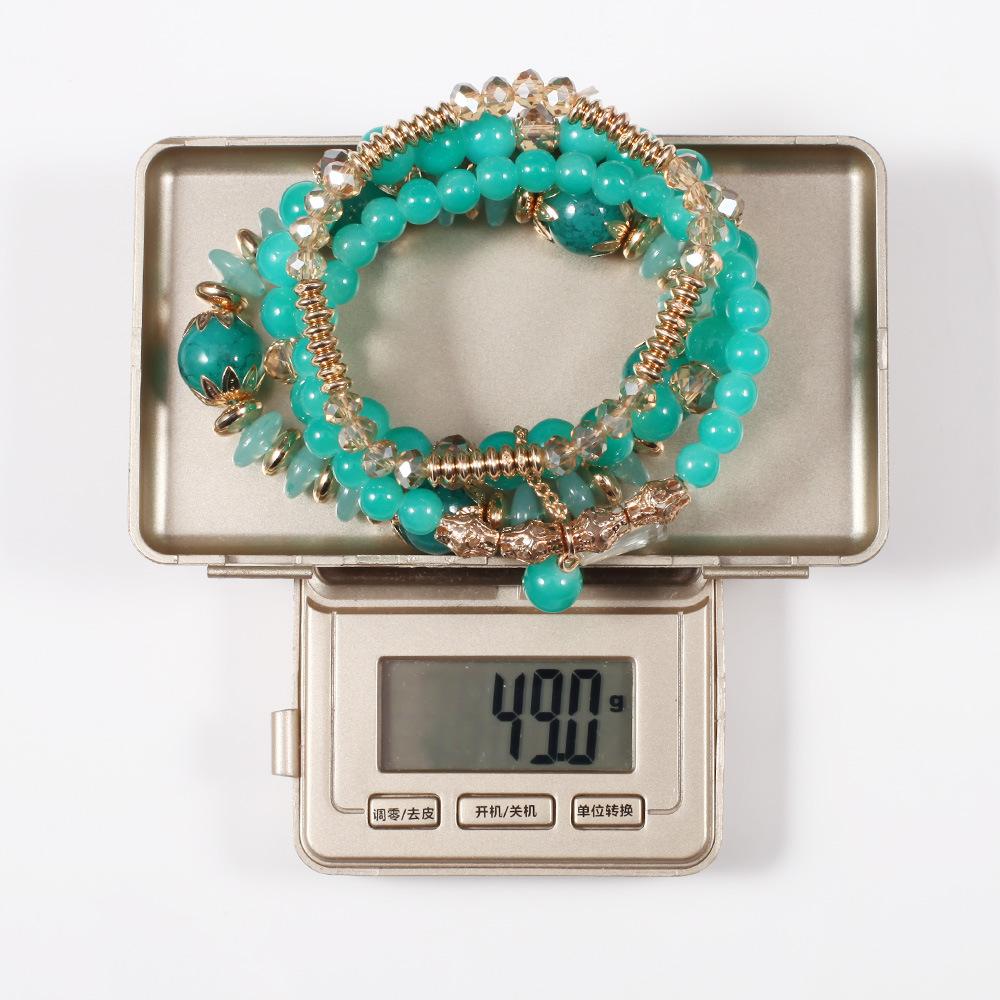 Bohemian Bracelet Imitation Agate Chain Tassel Colored Glass Electroplated Crystal Set Of Four