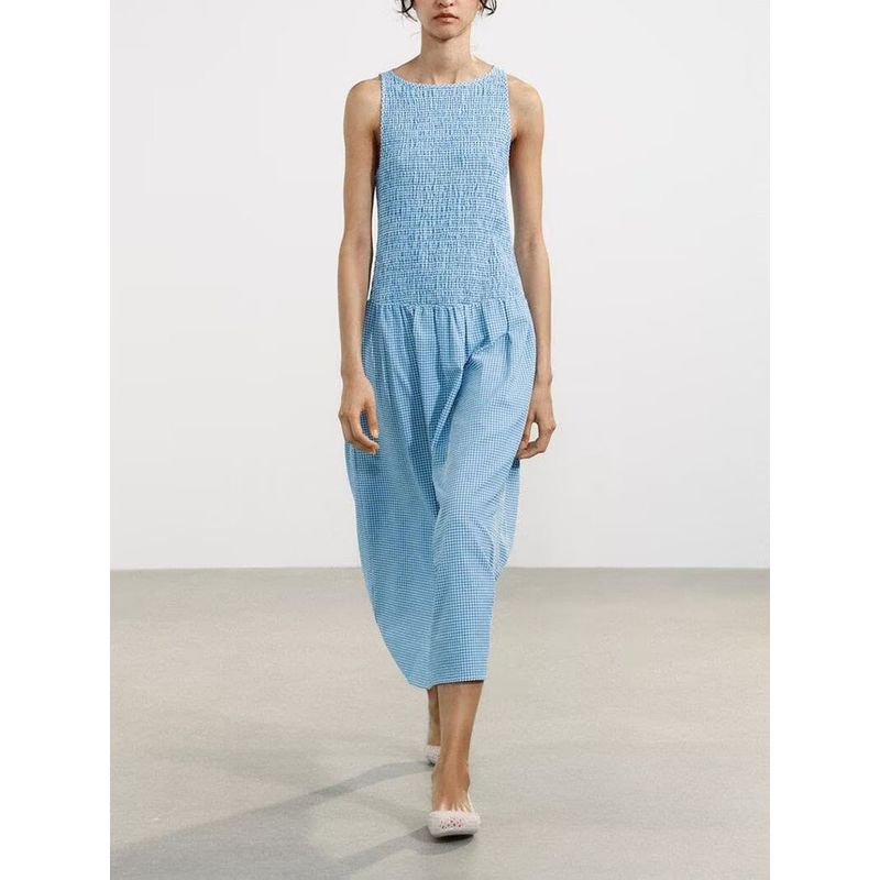 Za2025 Summer New Product Women Clothes Fashion Slim Fit Slimming Round Neck Sleeveless for Plaid Dress 3067329