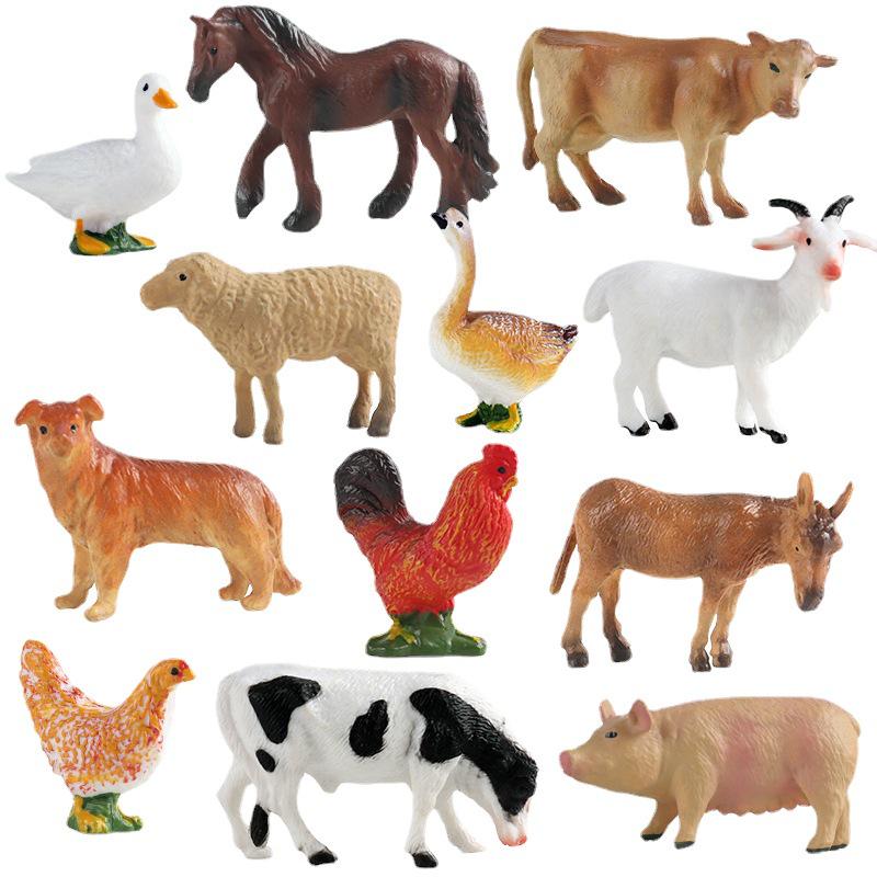 Mini Poultry Animal Models: Yellow Cattle, Chicken, Duck, Goose, Pig, Goat, Donkey, Horse Toys for Kids' Early Education & Decor