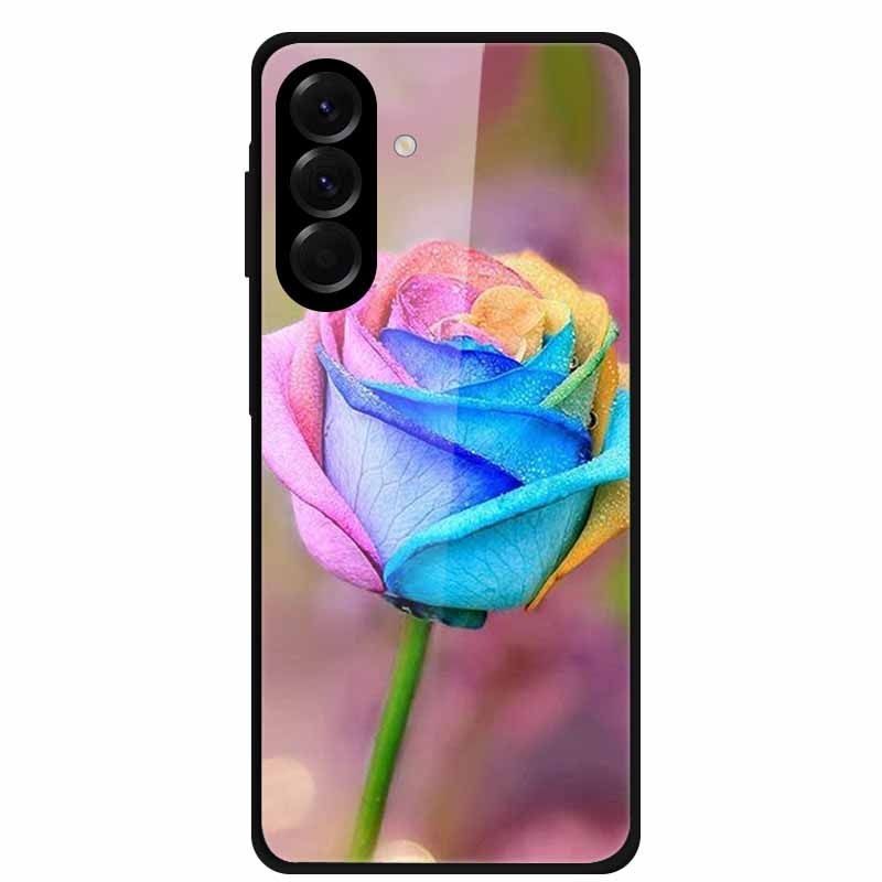 Tempered Glass Phone Case For Samsung Galaxy S24 FE Case Hard PC Back Cover Shell for Galaxy S24FE S 24 FE 5G Hard Covers Flower