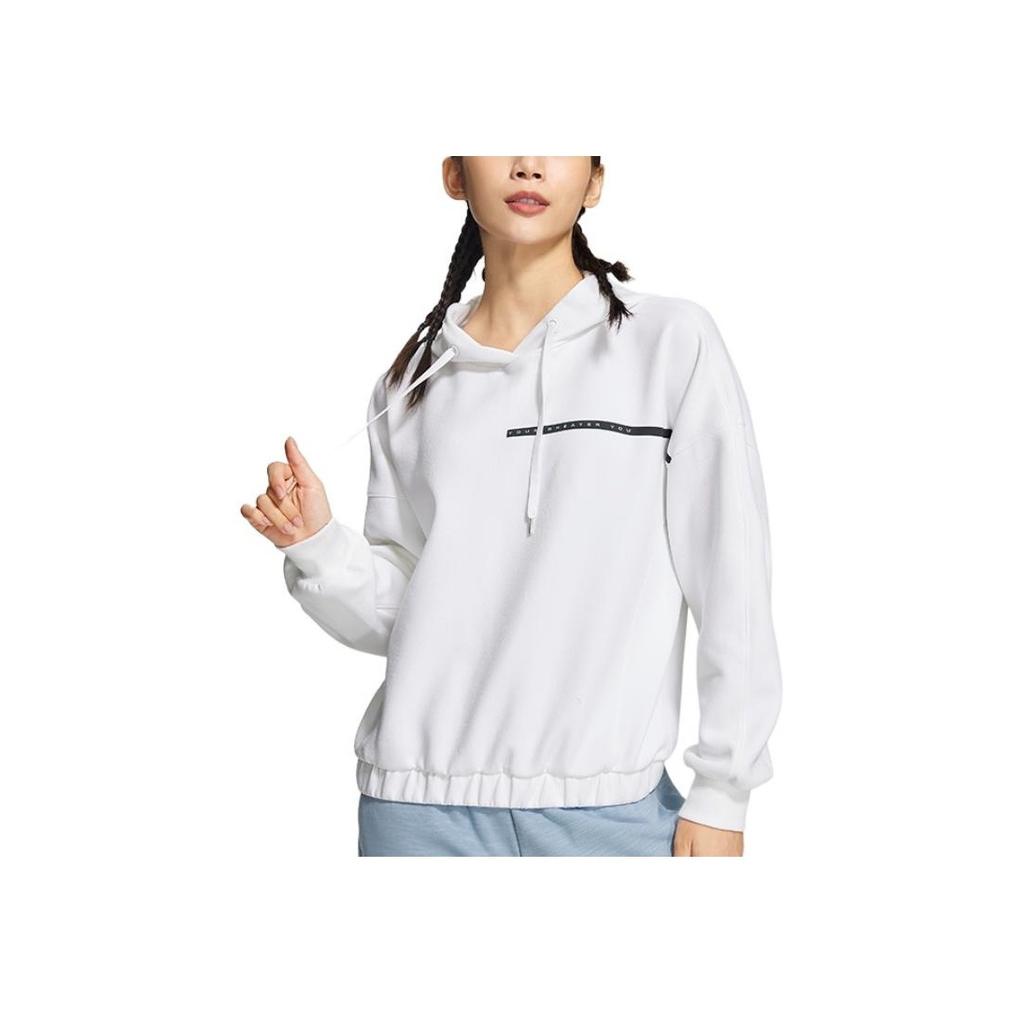 Li Ning Plain Letter Print Drawstring Hoodie Long Sleeve Sweatshirt Women Tops White AWDSB02-1